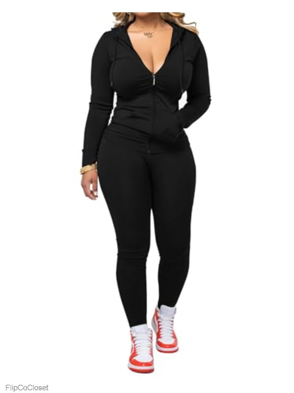 Two Piece Tracksuit Zip Hoodie and Leggings Set Slim Fit Workout Activewear
